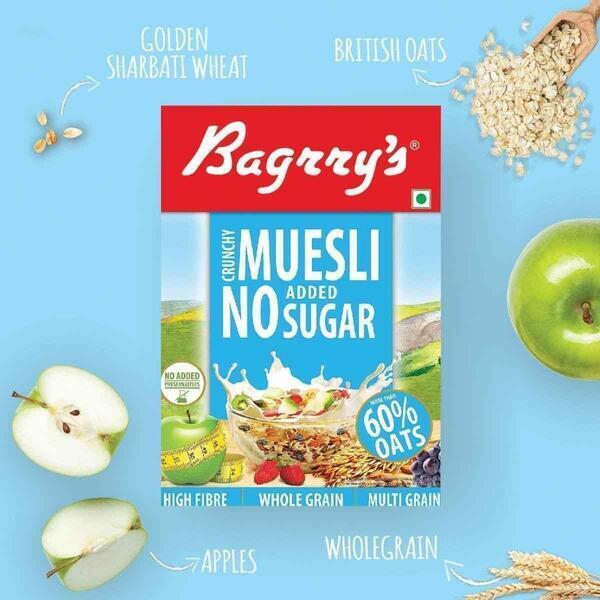 Bagrrys No Added Sugar Crunchy Muesli 500 Gm Box