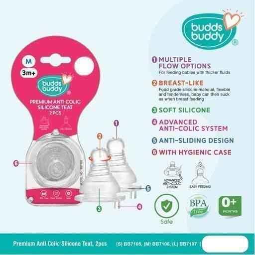 BUDDSBUDDY (2PCS) MEDIUM PREMIUM ANTI COLIC SILICONE TEAT