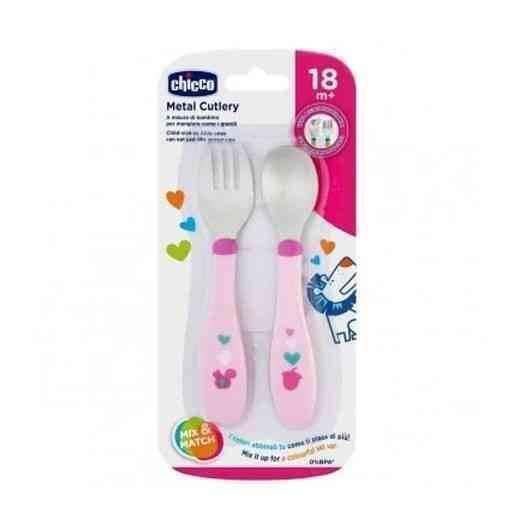 Chicco METAL CUTLERY 18M+ GIRL/NEUTRAL-8058664086634