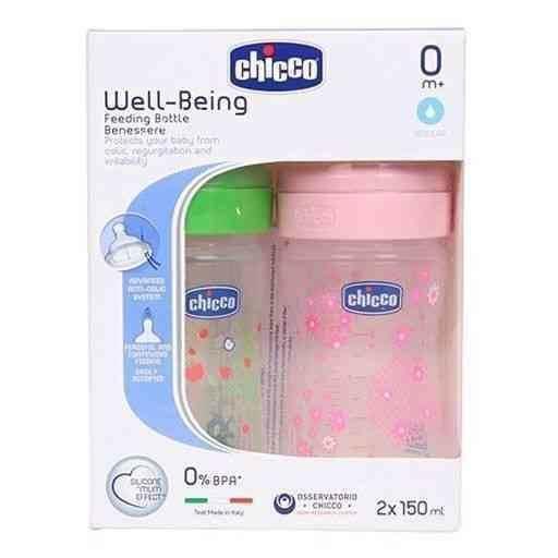 Chicco WB FEEDING BOTTLE BI-PACK (0M+) 150ML PINK & GREEN-8058664069927