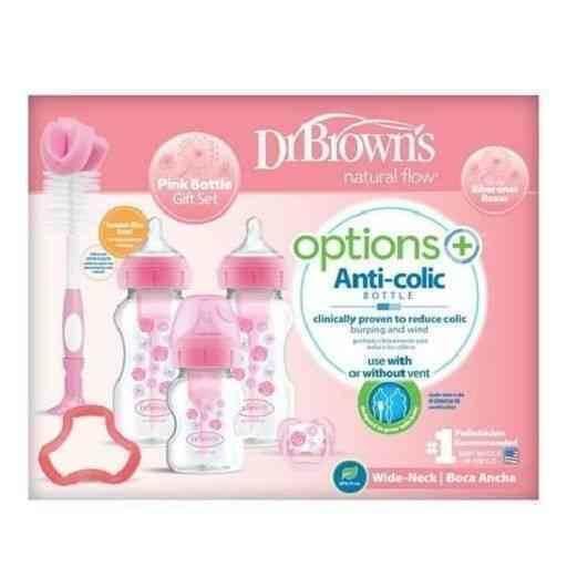 Dr Brown's Options+ Anti-Colic Baby Bottles Gift Set, Pink WB03601- ESX