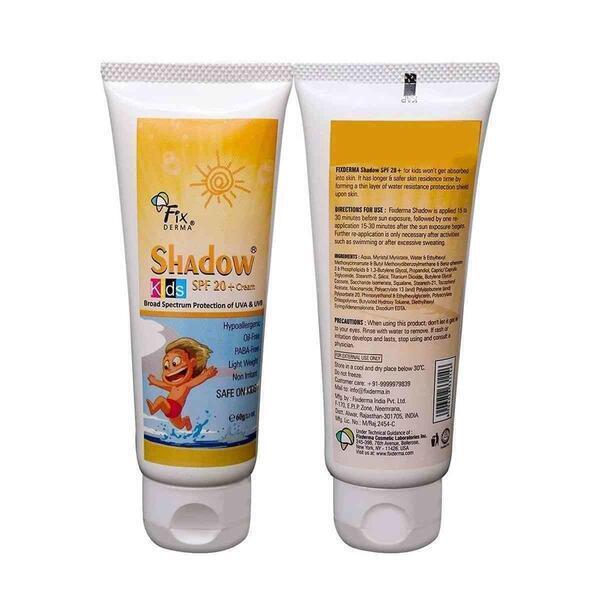Fixderma Shadow KIDS SPF 20+ Sunscreen Cream Broad Spectrum Protection of UVA & UVB 60g