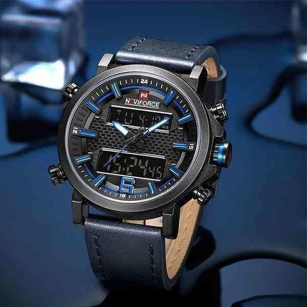 NaviForce NF9135 Digital Analog Dual Movement Watch for Men – Blue/Black