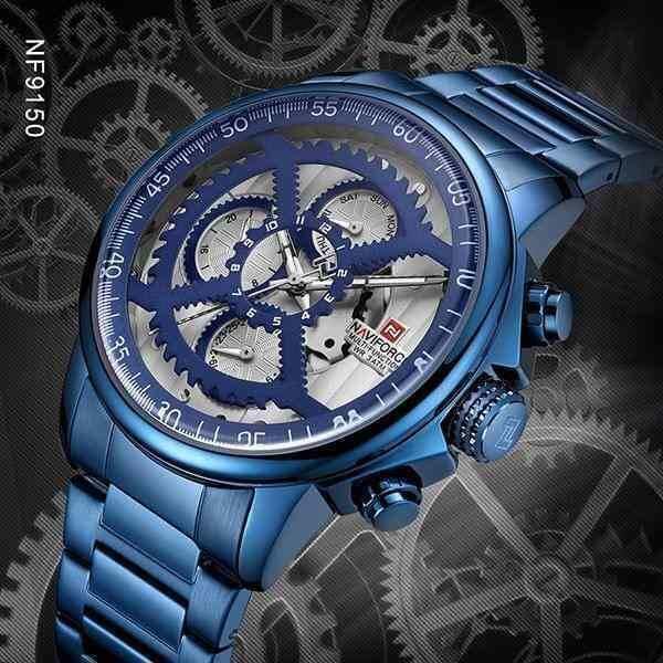 NaviForce NF9150 Luxury Chronograph Hollow Steel Watch – Blue