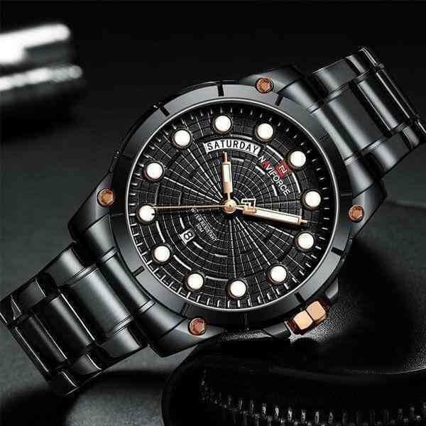 NaviForce NF9152 Day Date Function Analog Stainless Steel Watch – Black