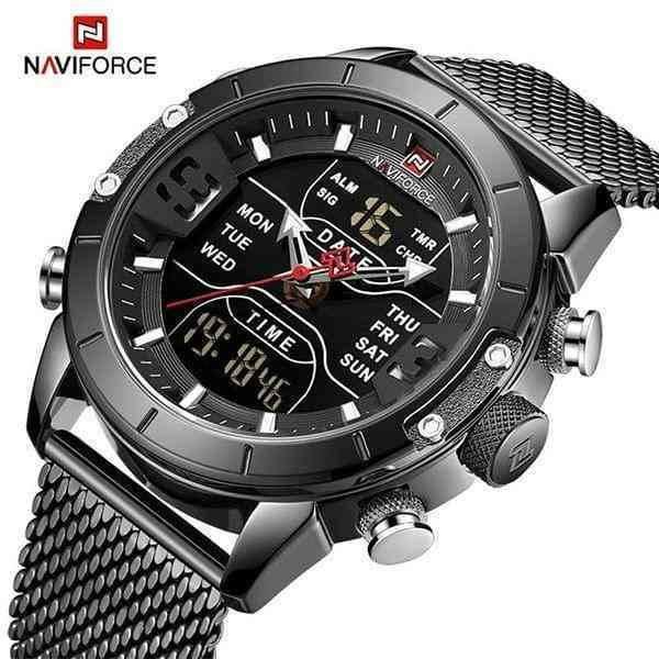 NaviForce NF9153 Multifunction Stainless Steel Digital/Analog Watch – Black