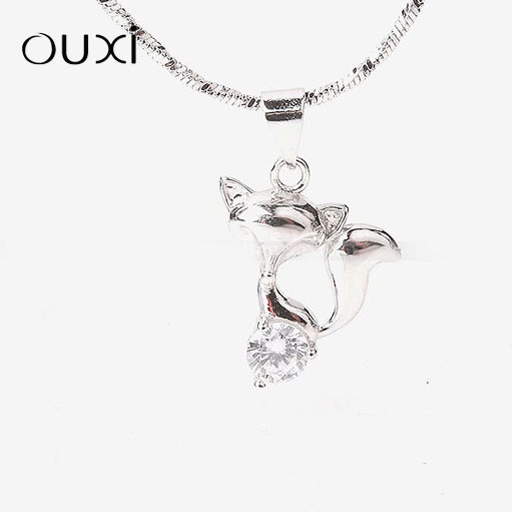 OUXI Silver Crystal Kitty Pendant With Chain - K30042-101000