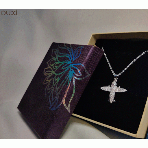 OUXI Silver Crystal Studded Goodbye Plane Pendant by Swarovski For Women-K10296