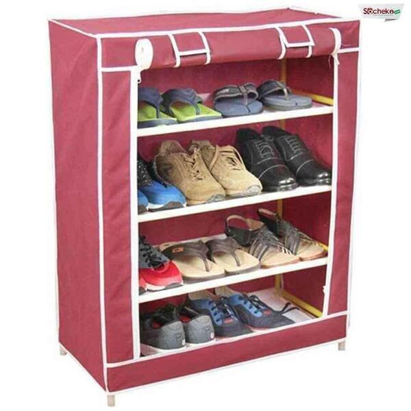Portable Folding And Covering Metal Stand 4 Layer Shoe Rack