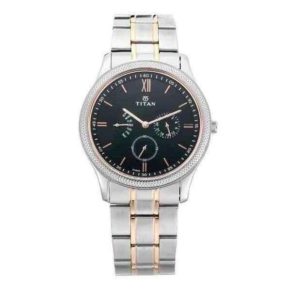 Titan Classique Retrogrades Black Dial Chronograph Watch For Men - 1768KM01
