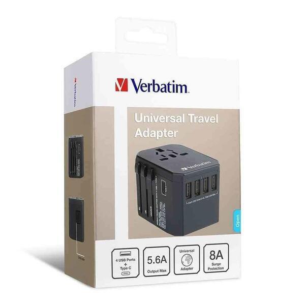 Verbatim Universal Charger Travel Adapter - 5Port (1 Type C,4 USB) Black