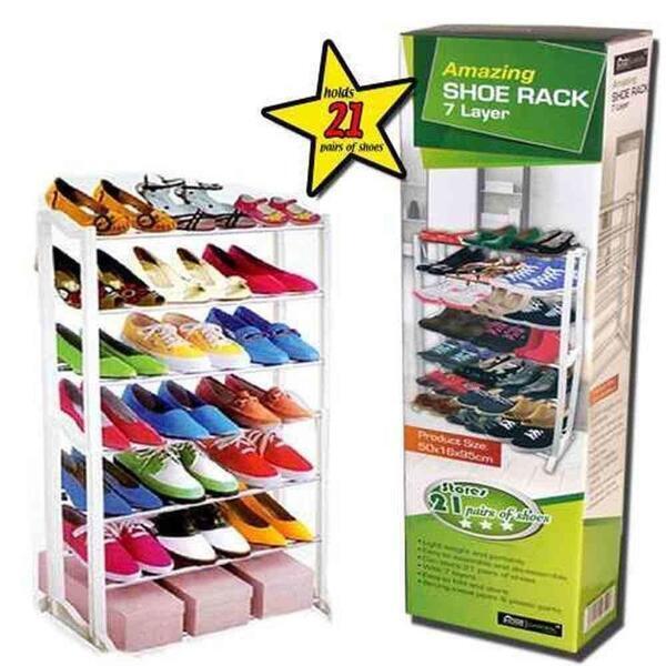 White 7 Tiered Shelf Shoe Organizer Rack Stand (21 Pairs)
