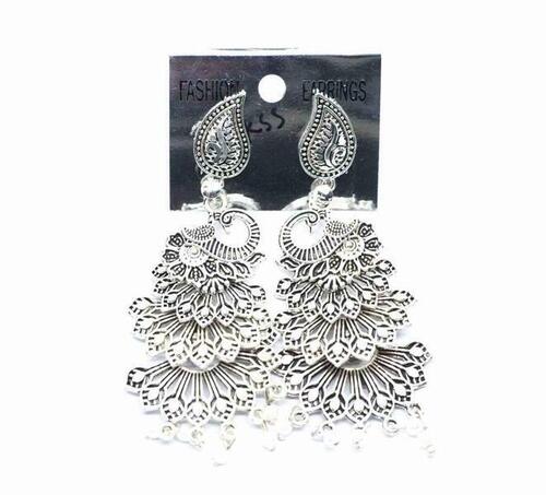 Silver-plated Dancing Peacock Style Dangler Earrings
