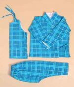 Blue Check 3pc Falatin Bhoto Set - For Winter