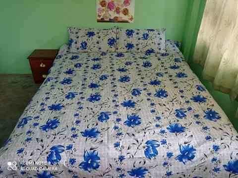 Blue Flower Printed King Size Bedsheet With 2 Pillow Covers