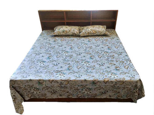 Blue Gray Floral Printed Bedsheet With 2 Pillow Covers