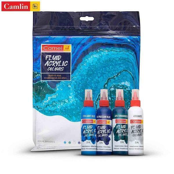 Camel Fluid Acrylic Kit- (Includes 4xColors, 1xCanvas Board, 1xApron)