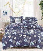 Dark Blue Leaf Vella Cotton bedsheet With Pillow Covers