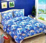 Floral 100% Cotton Double Bedsheet With 2 Pillow Covers-Blue