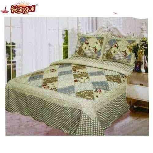 Green Check Box Printed Cotton Bedsheet With Pillow Cover