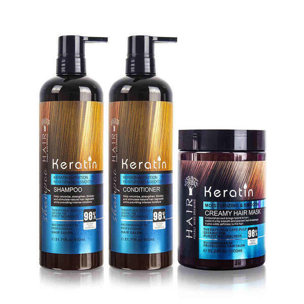 Keratin Shampoo Conditioner and Creamy Hair Treatment 3 in 1- (900ml+900ml+1000ml)