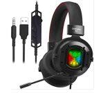 ONIKUMA K3 Stereo Gaming Headset for Xbox One, PC, PS4 Over-Ear Headphones with Noise Canceling Mic, Soft Breathing Earmuffs, LED Light, Mute&Volume Control for Mac Laptop Tablet Smatphone