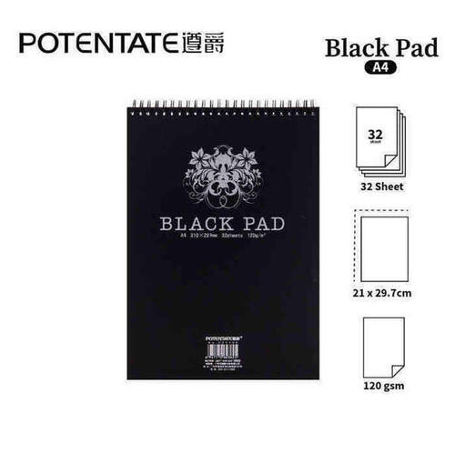 Potentate Black Paper Pad, A4 Size, 120GSM, 32 Sheets (Wiro Binding)