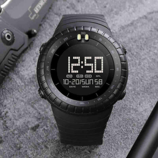 SKMEI 1992 Digital LED Display Sport 50M Waterproof Dual Display Watch For Men - Black