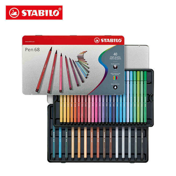 STABILO Pen 68 - Sketch Pen - Premium - Metal Box of 40 Colours
