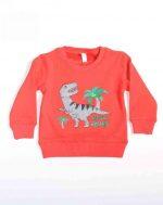Warm Red Dinosaur Round Neck Swear Shirt  For Boy, Girl, Kids