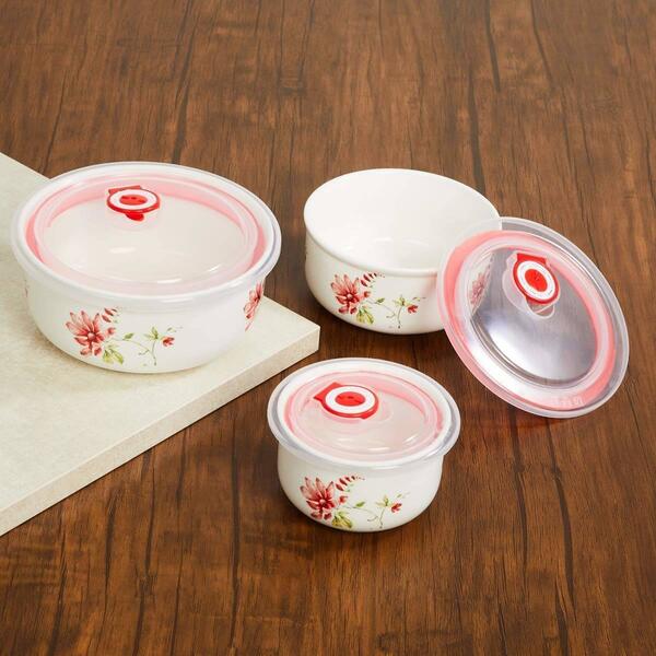 3 pcs Ceramic Airtight Fresh Seal Bowls Freezer & Microwave Safe