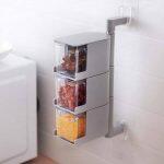 Acrylic Rotatable Kitchen Spice Rack Holder Wall-Mounted Plastic Without Handle (Grey, 3 Layers)