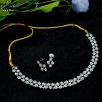 American Diamond Studded Flower Weave Design Necklace & Earrings Set