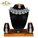 American Diamond Studded Leaflet Necklace, Sirbindi & Earrings AD Set for Women- Jewel Queen