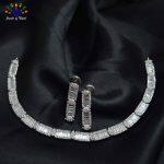 American Diamond Studded Rectangular Cut Patterned Necklace & Earrings Set - Jewels of Nepal