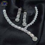 American Diamond Studded Rectangular Cut & Round Patterned Necklace & Earrings Set - Jewels of Nepal