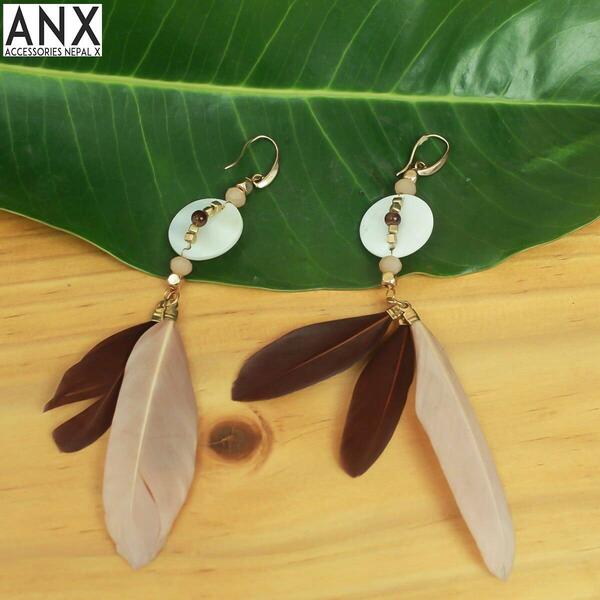 ANX Brown Feather Drop Earrings For Women