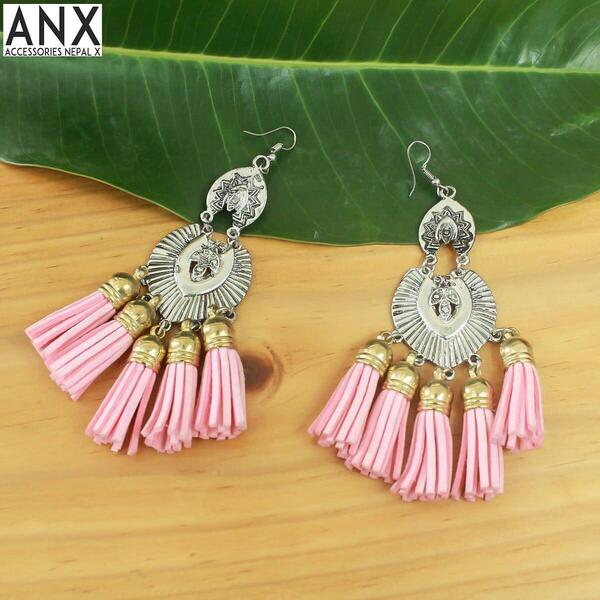 ANX Pink Tassel Design Drop Earrings For Women