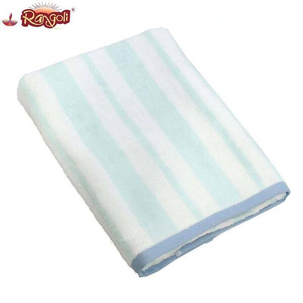 Aqua Blue Lined Large Cotton Bath Towel