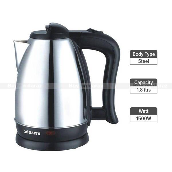 Asent As-803K 1.8Ltrs Capacity Electric Kettle - (Chrome/Black)