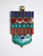 Asian Sterling Silver Pendant ,Tibetan Jewelry ,Tribal Coral Turquoise Locket, NZP2