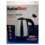 Auto Max Electric Kettle Easy Pour Lightweight 1500 Watts and Faster than Microwave No Mineral Build-up with Concealed Heating Element Brushed Stainless Steel, 1.8-Liter, Silver