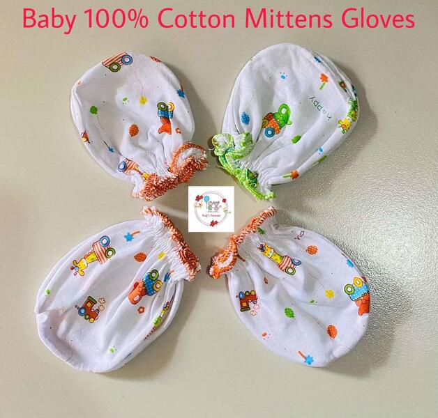 KidsSansar - Baby 100% Cotton Mittens / Gloves 4 Pair Set