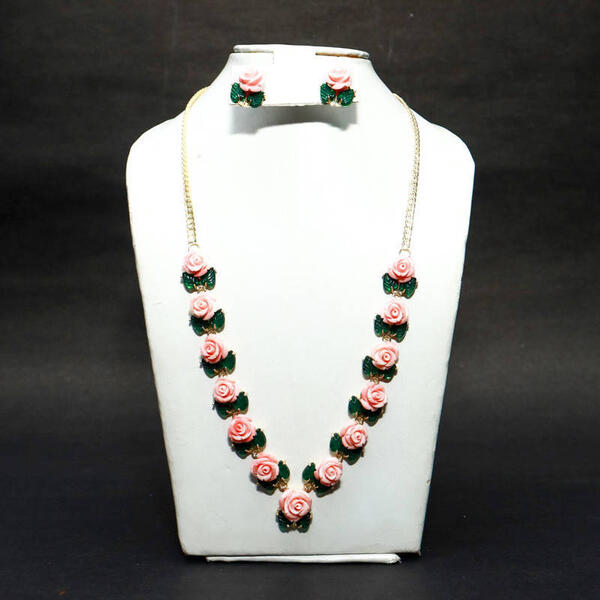 Baby Pink Coral Flower Set With Earring