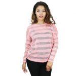 Baby Pink Net Striped Top For Women