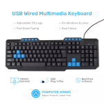 Basic Black & Blue Wired Multimedia USB Keyboard – US Layout, QWERTY