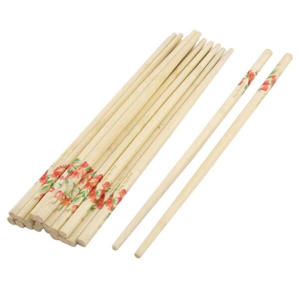 Beige Bamboo Flower Print Noodles Chopsticks, 8Pairs