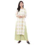 Beige/Green Printed Kurti And Sharara Set For Women