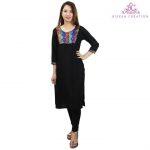 Bisesh Creation Black Slub Rayon Brocket Patched Kurti With Black Cotton Leggings For Women
