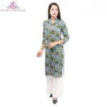 Bisesh Creation Blue/Green Printed Front Buttoned Designed Kurti For Women